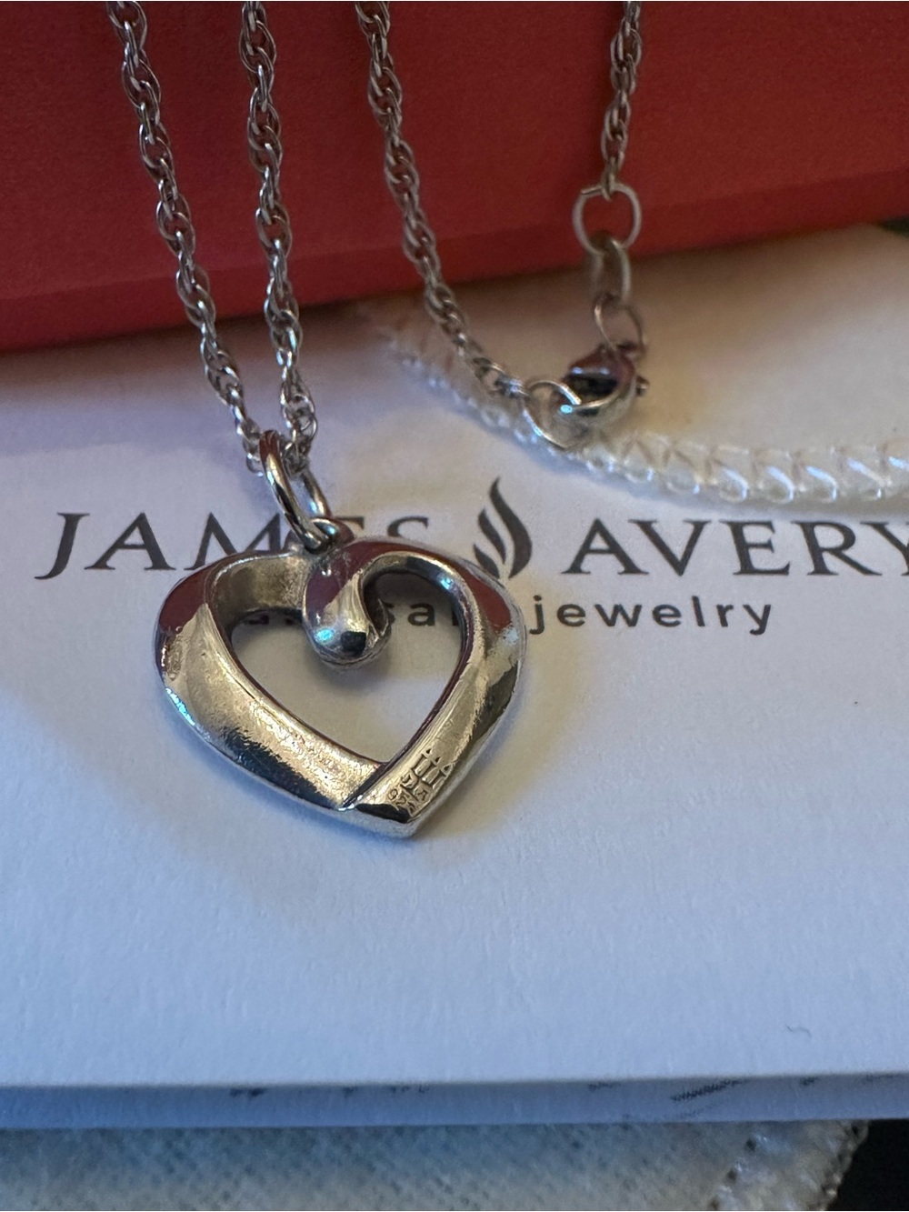 James Avery Retired Silver Vintage Ribbon Heart Pendant With JA 18” Rope chain!!